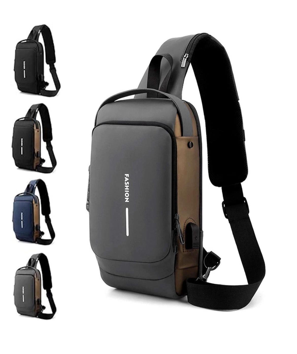 Men’s Trending Waterproof Anti-Theft Shoulder Bag – Motorcycle Chest Sling Bag with Lock, USB Charging Port, Crossbody Design